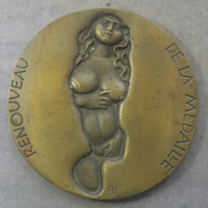 Renouveau de la Medaille brass medal with female nude