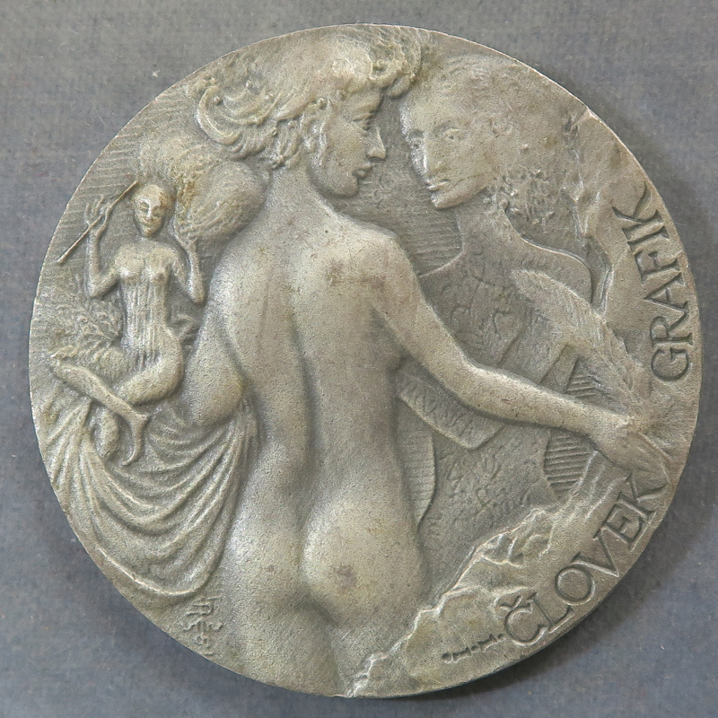 Slovakia art medal Človek Grafik Human Graphics 3 female nudes, silvered base metal- RD114