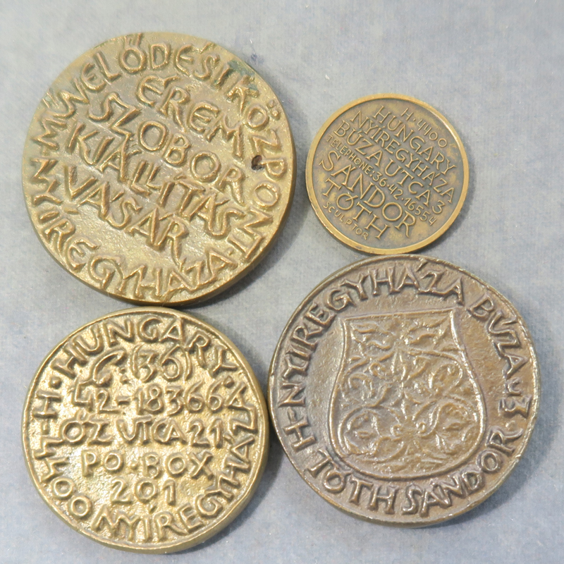 Hungary Sandor TOTH 4 little medals as business cards advertising, nudes, self portrait RD163 - Image 2