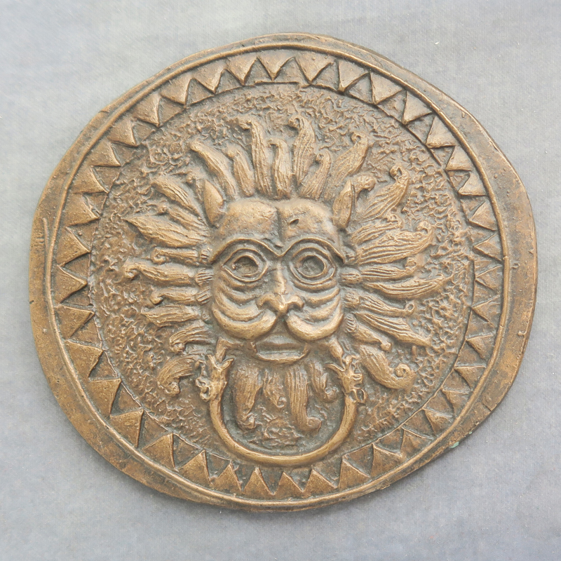 Durham Cathedral door knocker Green Man - Cast bronze art medal Ron Dutton 1991
