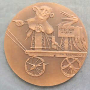 Slovakia Puppet automaton with warnings about our air, earth and water, bronze struck conservation medal by Drahomir Zobek