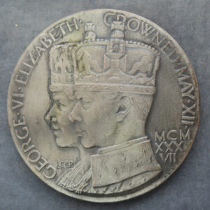 Large George VI and Elizabeth coronation medal by Edward Carter-Preston made by JR Gaunt 1937
