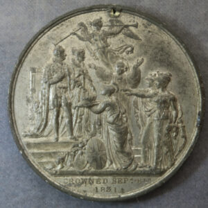 GB Large William IV and Adelaide pewter coronation medal 1831 by Ingram