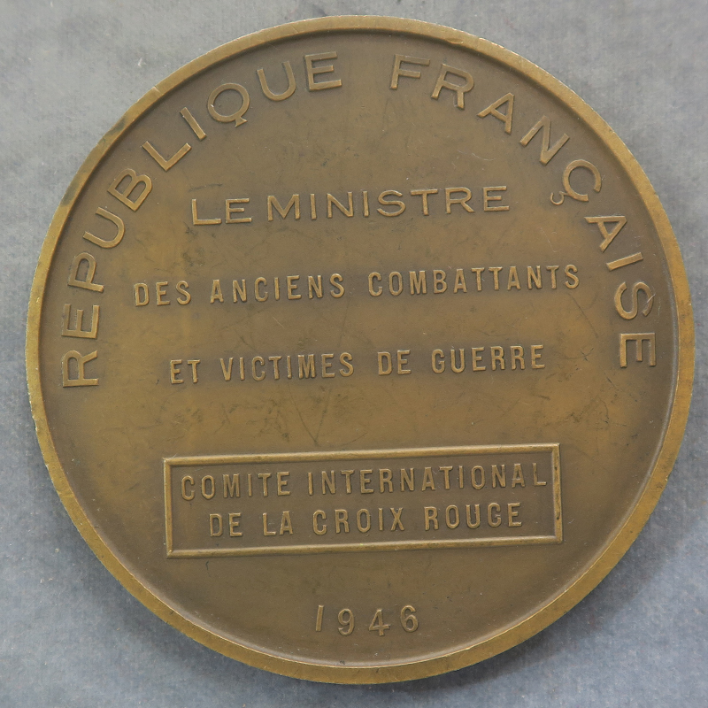Art Deco bronze medal 1946 Red Cross by Pierre Turin 68mm
