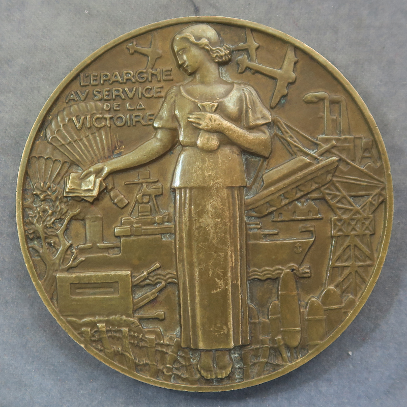 Art Deco bronze medal 1945 Exposition Internationale de l'Epargne by Jean Vernon -