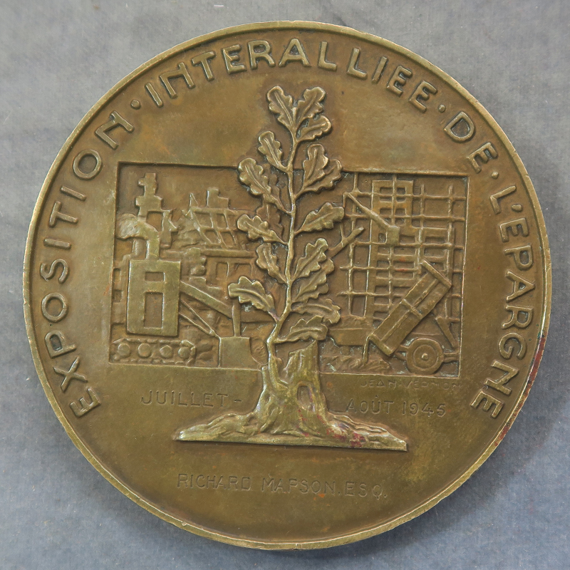 Art Deco bronze medal 1945 Exposition Internationale de l'Epargne by Jean Vernon -