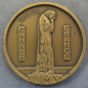 Art Deco bronze medal Canadian monument to soldiers lost at Vimy Ridge 1936 medal by Albin de Possesse