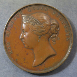Devonport Exhibition of Arts Science and Manufacture prize medal bronze Victoria Portrait 1869 prize dor Honiton Lace