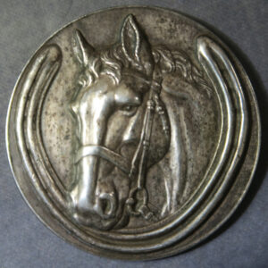 silvered bronze prize medal horse head in horseshoe 51mm