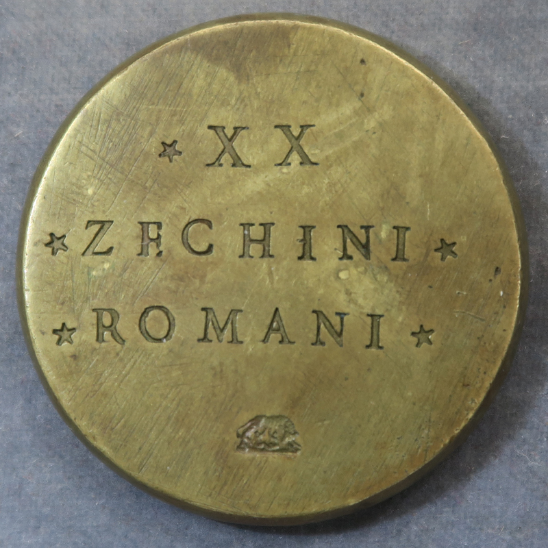 Papal coin / bullion weight - brass XX ZECHINI ROMANI OF INNOCENT XIII 1721-24