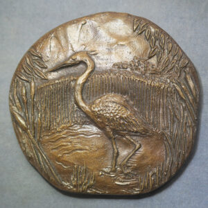 GB Heron's Wood by Ron Dutton cast bronze 1991 88mm. RD202