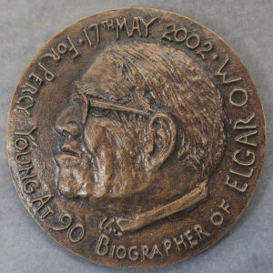 Percy Young Biographer of Elgar 2002 portrait with Malvern Hills landscape reverse, bronze medal RD216