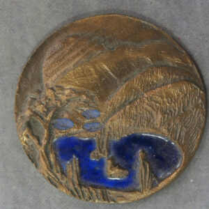 Small bronze and blue enamel landscape medal by Ron Dutton ?1989 47mm. RD225